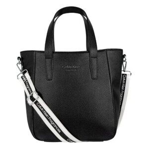 NWT - Calvin Klein Black Tote Bag with Modern Black and White Logo Strap.